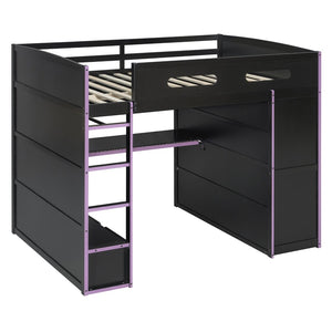English Elm Full Size Gaming Loft Bed with Rgb Lighting Desk Wardrobe and Mdf Wood Frame LT100261AAI