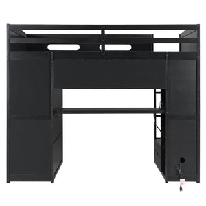 English Elm Full Size Gaming Loft Bed with Rgb Lighting Desk Wardrobe and Mdf Wood Frame LT100261AAI