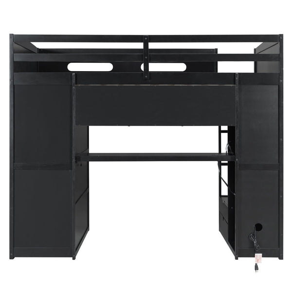 English Elm Full Size Gaming Loft Bed with Rgb Lighting Desk Wardrobe and Mdf Wood Frame LT100261AAI