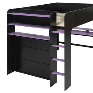 English Elm Full Size Gaming Bunk Bed with Rgb Lighting Desk Wardrobe and Built-in Storage LT100266AAI