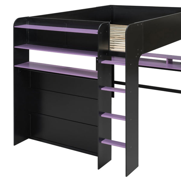 English Elm Full Size Gaming Bunk Bed with Rgb Lighting Desk Wardrobe and Built-in Storage LT100266AAI