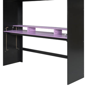 English Elm Full Size Gaming Bunk Bed with Rgb Lighting Desk Wardrobe and Built-in Storage LT100266AAI