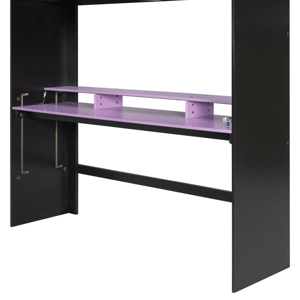English Elm Full Size Gaming Bunk Bed with Rgb Lighting Desk Wardrobe and Built-in Storage LT100266AAI
