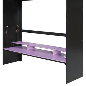 English Elm Full Size Gaming Bunk Bed with Rgb Lighting Desk Wardrobe and Built-in Storage LT100266AAI