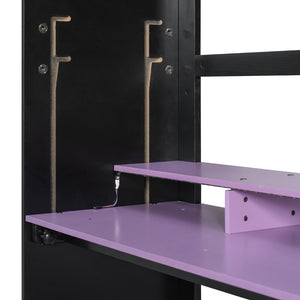 English Elm Full Size Gaming Bunk Bed with Rgb Lighting Desk Wardrobe and Built-in Storage LT100266AAI