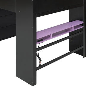 English Elm Full Size Gaming Bunk Bed with Rgb Lighting Desk Wardrobe and Built-in Storage LT100266AAI