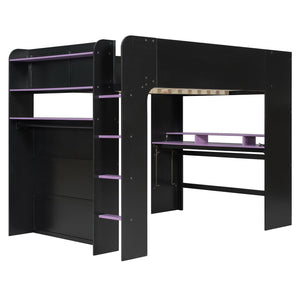 English Elm Full Size Gaming Bunk Bed with Rgb Lighting Desk Wardrobe and Built-in Storage LT100266AAI