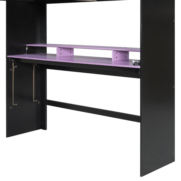 English Elm Full Size Gaming Bunk Bed with Rgb Lighting Desk Wardrobe and Built-in Storage LT100266AAI