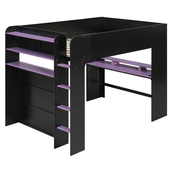English Elm Full Size Gaming Bunk Bed with Rgb Lighting Desk Wardrobe and Built-in Storage LT100266AAI