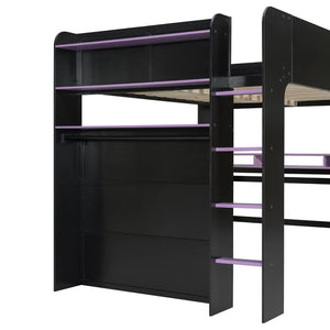 English Elm Full Size Gaming Bunk Bed with Rgb Lighting Desk Wardrobe and Built-in Storage LT100266AAI