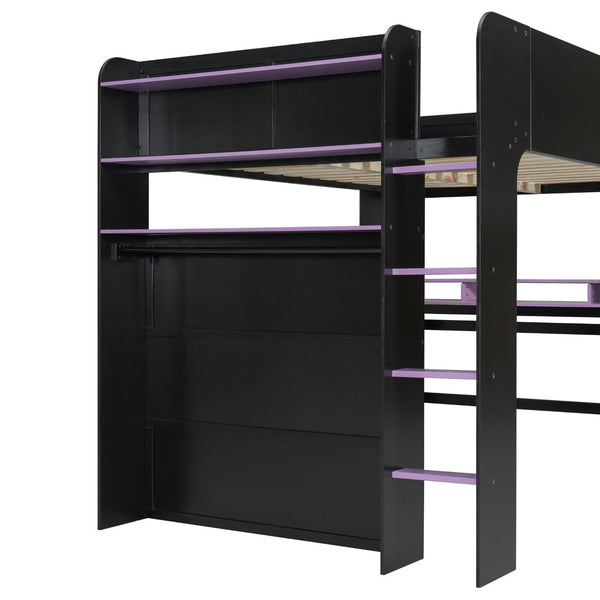 English Elm Full Size Gaming Bunk Bed with Rgb Lighting Desk Wardrobe and Built-in Storage LT100266AAI