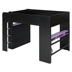 English Elm Full Size Gaming Bunk Bed with Rgb Lighting Desk Wardrobe and Built-in Storage LT100266AAI