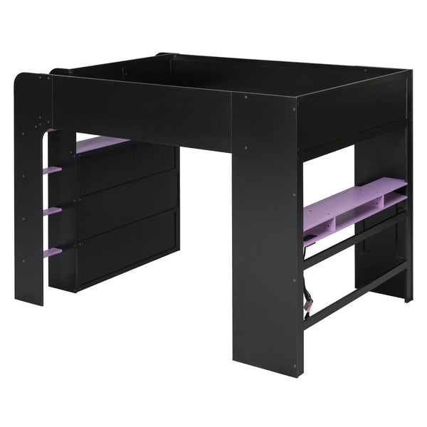 English Elm Full Size Gaming Bunk Bed with Rgb Lighting Desk Wardrobe and Built-in Storage LT100266AAI