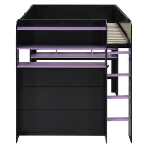 English Elm Full Size Gaming Bunk Bed with Rgb Lighting Desk Wardrobe and Built-in Storage LT100266AAI
