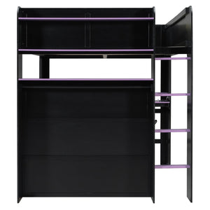 English Elm Full Size Gaming Bunk Bed with Rgb Lighting Desk Wardrobe and Built-in Storage LT100266AAI