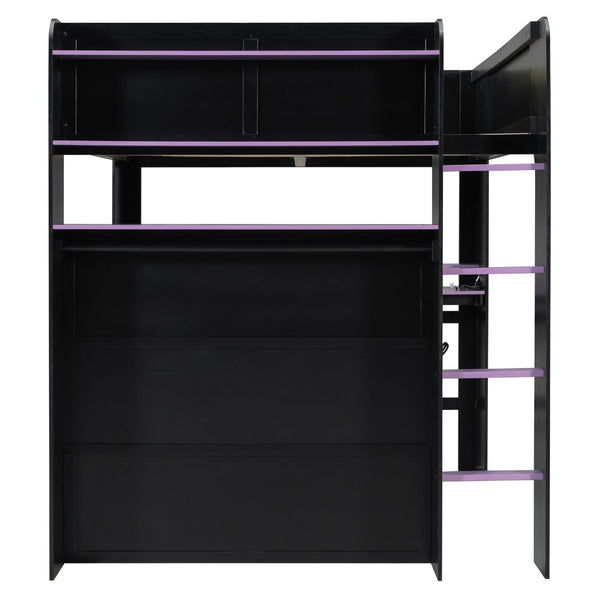English Elm Full Size Gaming Bunk Bed with Rgb Lighting Desk Wardrobe and Built-in Storage LT100266AAI