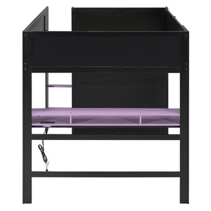 English Elm Full Size Gaming Bunk Bed with Rgb Lighting Desk Wardrobe and Built-in Storage LT100266AAI