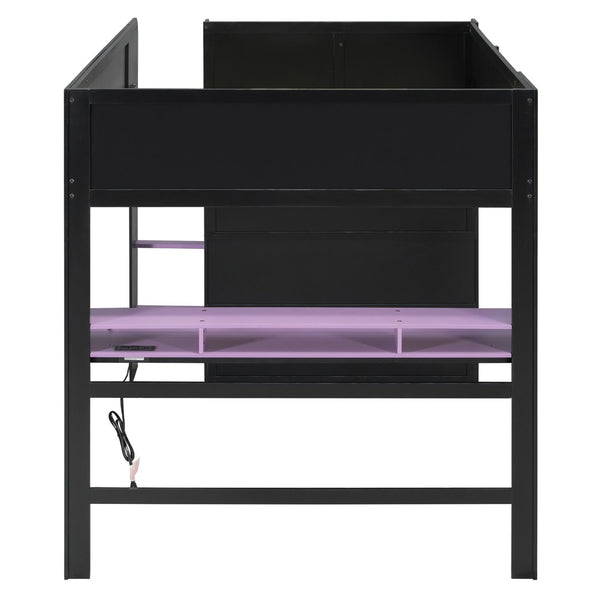English Elm Full Size Gaming Bunk Bed with Rgb Lighting Desk Wardrobe and Built-in Storage LT100266AAI