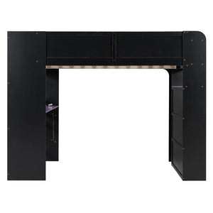 English Elm Full Size Gaming Bunk Bed with Rgb Lighting Desk Wardrobe and Built-in Storage LT100266AAI
