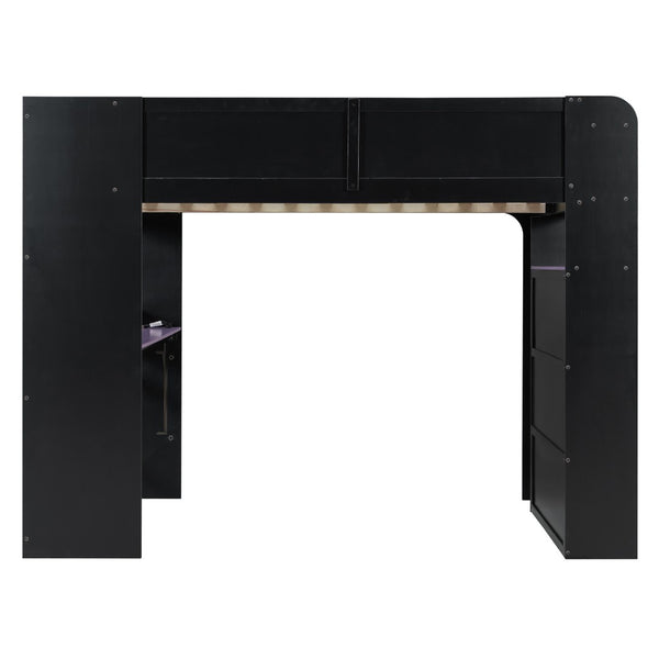 English Elm Full Size Gaming Bunk Bed with Rgb Lighting Desk Wardrobe and Built-in Storage LT100266AAI