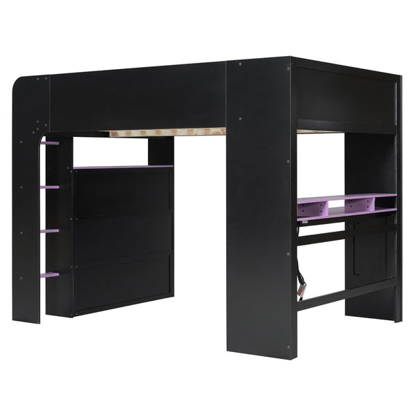 English Elm Full Size Gaming Bunk Bed with Rgb Lighting Desk Wardrobe and Built-in Storage LT100266AAI
