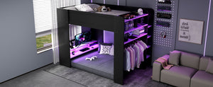 English Elm Full Size Gaming Bunk Bed with Rgb Lighting Desk Wardrobe and Built-in Storage LT100266AAI