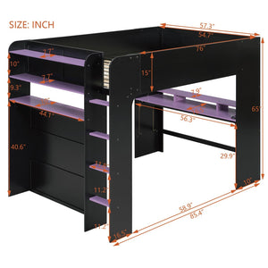 English Elm Full Size Gaming Bunk Bed with Rgb Lighting Desk Wardrobe and Built-in Storage LT100266AAI