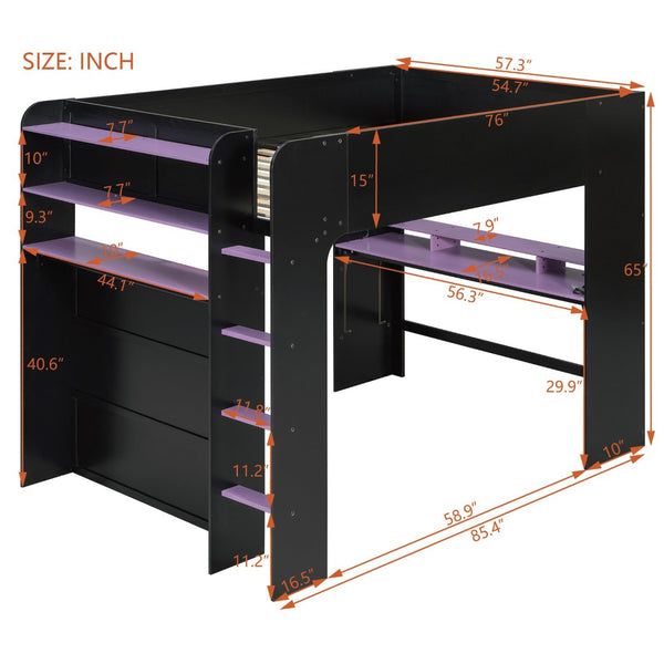 English Elm Full Size Gaming Bunk Bed with Rgb Lighting Desk Wardrobe and Built-in Storage LT100266AAI