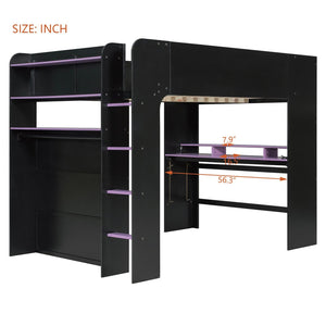 English Elm Full Size Gaming Bunk Bed with Rgb Lighting Desk Wardrobe and Built-in Storage LT100266AAI