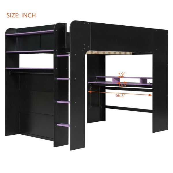 English Elm Full Size Gaming Bunk Bed with Rgb Lighting Desk Wardrobe and Built-in Storage LT100266AAI