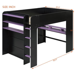 English Elm Full Size Gaming Bunk Bed with Rgb Lighting Desk Wardrobe and Built-in Storage LT100266AAI