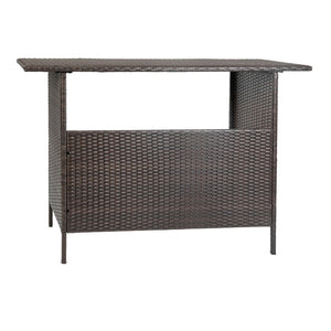 English Elm Marco Indoor/Outdoor Wicker Rattan Bar Counter Table with Storage Shelves for Entertaining Spaces Brown LTS-0165-BR-GG