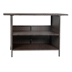 English Elm Marco Indoor/Outdoor Wicker Rattan Bar Counter Table with Storage Shelves for Entertaining Spaces Brown LTS-0165-BR-GG