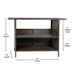 English Elm Marco Indoor/Outdoor Wicker Rattan Bar Counter Table with Storage Shelves for Entertaining Spaces Brown LTS-0165-BR-GG