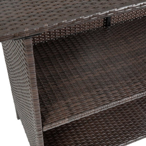 English Elm Marco Indoor/Outdoor Wicker Rattan Bar Counter Table with Storage Shelves for Entertaining Spaces Brown LTS-0165-BR-GG