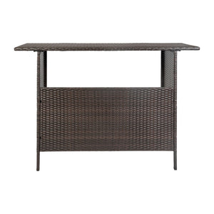 English Elm Marco Indoor/Outdoor Wicker Rattan Bar Counter Table with Storage Shelves for Entertaining Spaces Brown LTS-0165-BR-GG