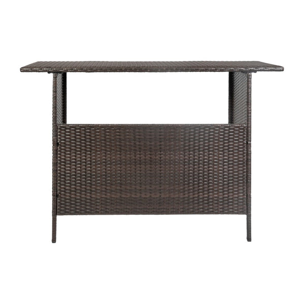English Elm Marco Indoor/Outdoor Wicker Rattan Bar Counter Table with Storage Shelves for Entertaining Spaces Brown LTS-0165-BR-GG