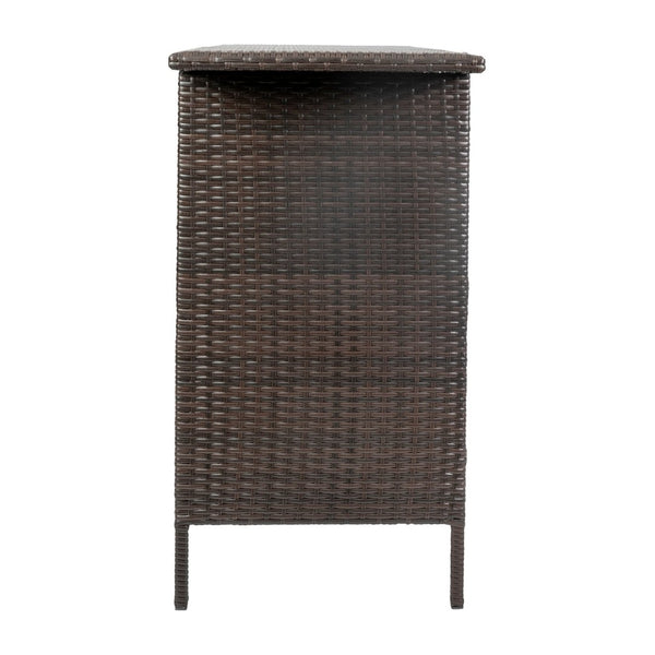 English Elm Marco Indoor/Outdoor Wicker Rattan Bar Counter Table with Storage Shelves for Entertaining Spaces Brown LTS-0165-BR-GG
