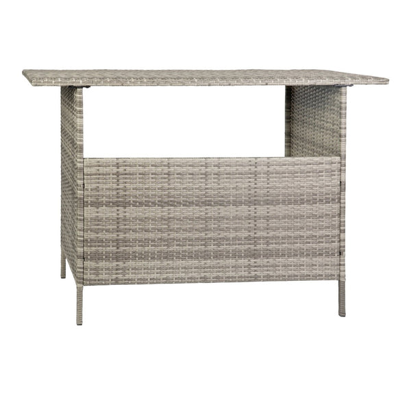 English Elm Marco Indoor/Outdoor Wicker Rattan Bar Counter Table with Storage Shelves for Entertaining Spaces Gray LTS-0165-GY-GG