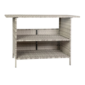 English Elm Marco Indoor/Outdoor Wicker Rattan Bar Counter Table with Storage Shelves for Entertaining Spaces Gray LTS-0165-GY-GG
