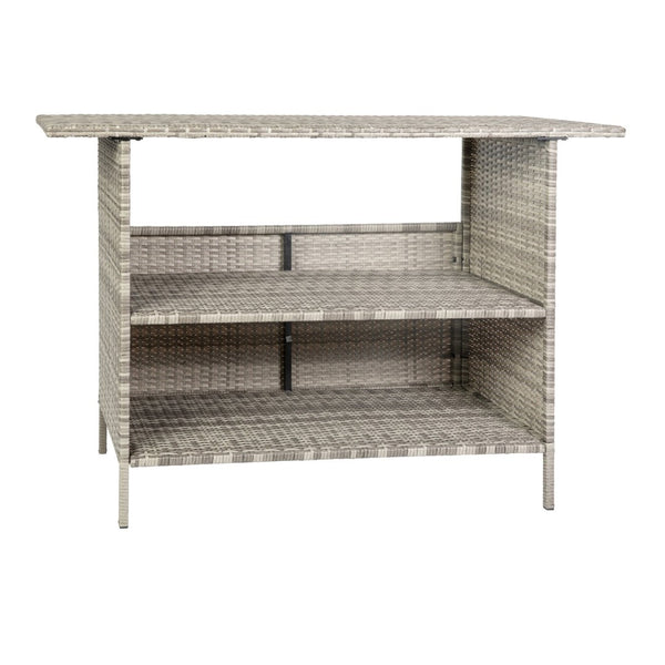 English Elm Marco Indoor/Outdoor Wicker Rattan Bar Counter Table with Storage Shelves for Entertaining Spaces Gray LTS-0165-GY-GG