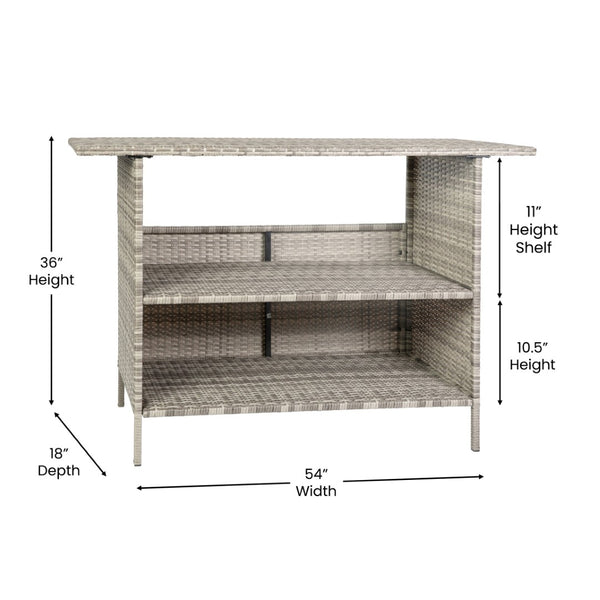 English Elm Marco Indoor/Outdoor Wicker Rattan Bar Counter Table with Storage Shelves for Entertaining Spaces Gray LTS-0165-GY-GG