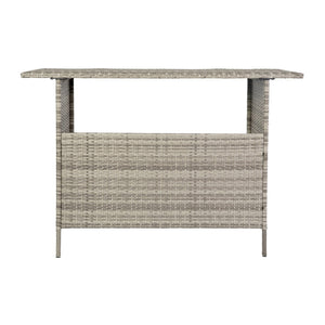 English Elm Marco Indoor/Outdoor Wicker Rattan Bar Counter Table with Storage Shelves for Entertaining Spaces Gray LTS-0165-GY-GG