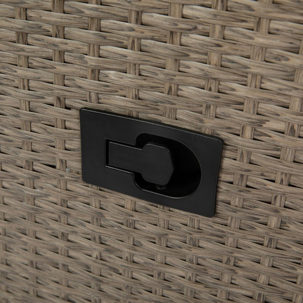 English Elm Nemo Versatile Indoor/Outdoor Wicker Rattan Recliner Chair with Flip-Up Table for Ultimate Comfort Beige Cushions/Brown Frame LTS-0422-BG-BR-GG