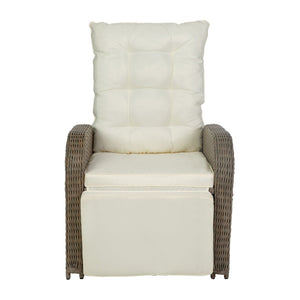 English Elm Nemo Versatile Indoor/Outdoor Wicker Rattan Recliner Chair with Flip-Up Table for Ultimate Comfort Beige Cushions/Brown Frame LTS-0422-BG-BR-GG