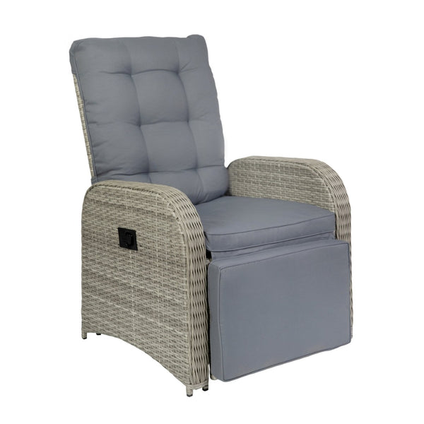 English Elm Nemo Versatile Indoor/Outdoor Wicker Rattan Recliner Chair with Flip-Up Table for Ultimate Comfort Gray Cushions/Gray Frame LTS-0422-GY-GY-GG