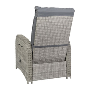 English Elm Nemo Versatile Indoor/Outdoor Wicker Rattan Recliner Chair with Flip-Up Table for Ultimate Comfort Gray Cushions/Gray Frame LTS-0422-GY-GY-GG