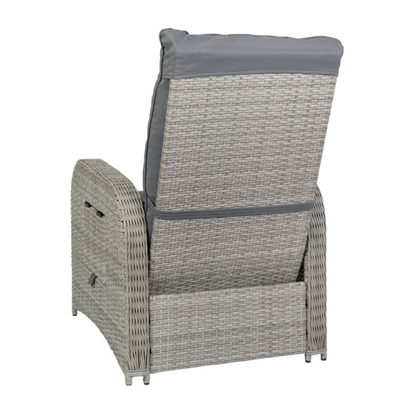 English Elm Nemo Versatile Indoor/Outdoor Wicker Rattan Recliner Chair with Flip-Up Table for Ultimate Comfort Gray Cushions/Gray Frame LTS-0422-GY-GY-GG