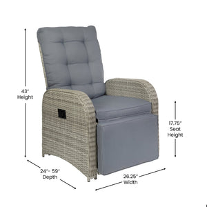 English Elm Nemo Versatile Indoor/Outdoor Wicker Rattan Recliner Chair with Flip-Up Table for Ultimate Comfort Gray Cushions/Gray Frame LTS-0422-GY-GY-GG