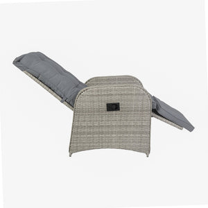 English Elm Nemo Versatile Indoor/Outdoor Wicker Rattan Recliner Chair with Flip-Up Table for Ultimate Comfort Gray Cushions/Gray Frame LTS-0422-GY-GY-GG